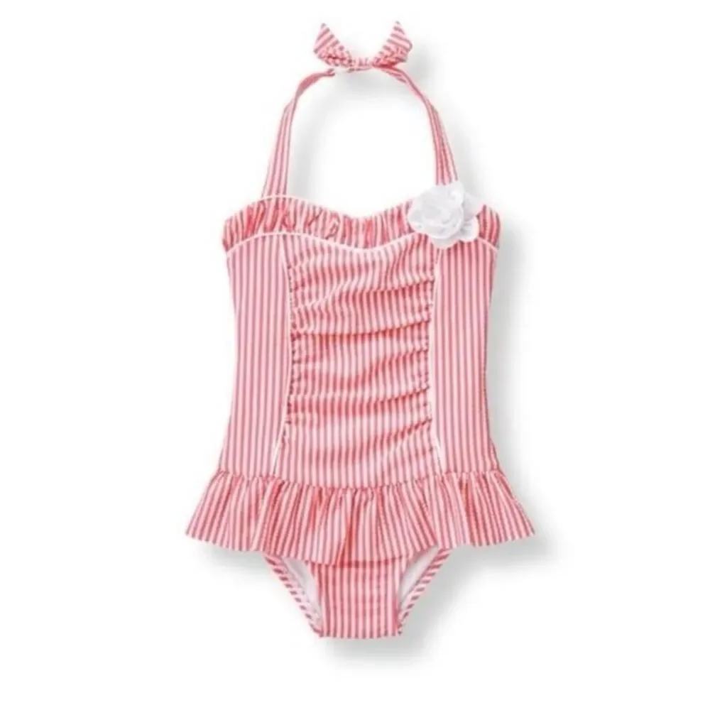 Janie & Jack Paradise Pink Seersucker One Piece Swimsuit Size 2T